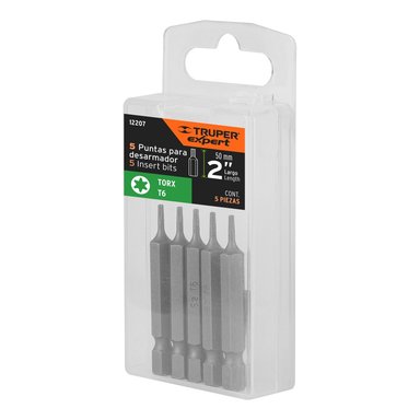 ESTUCHE CON 5 PUNTAS TORX T6 LARGO 2', TRUPER - 12207