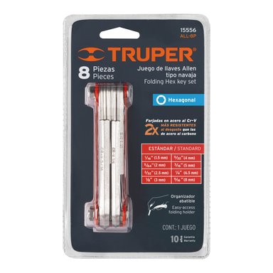 JUEGO DE 8 LLAVES ALLEN STD TIPO NAVAJA, CUERPO DE LÁMINA, TRUPER  - 15556