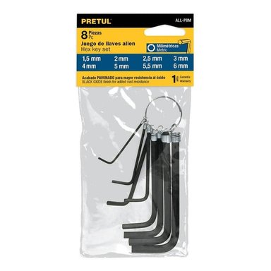 JUEGO 8 LLAVES ALLEN PULGADAS HEXAGONAL TIPO LLAVERO, PRETUL - 21851