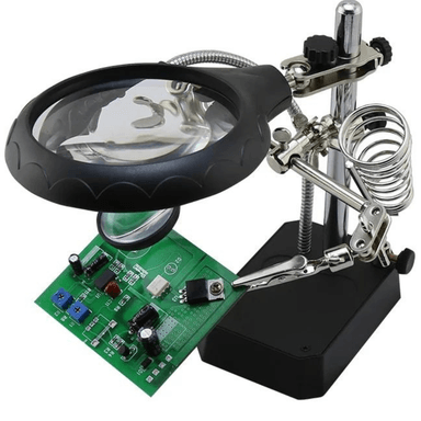 SOPORTE CAUTIN CON LUPA LUZ LED Y PINZAS EDI-16129C