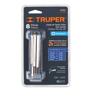 JUEGO DE 8 LLAVES ALLEN MM TIPO NAVAJA, CUERPO DE LÁMINA, TRUPER  - 15555