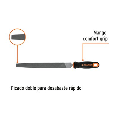 LIMA PLANA BASTARDA 10' CON MANGO DOBLE INYECCIÓN, TRUPER - 11237 - 5