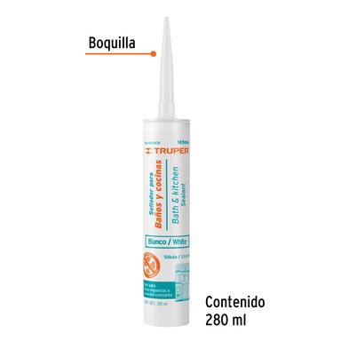 SILICONA BLANCA PARA BAÑOS Y COCINAS, 250 ML, TRUPER - 18566 - 2