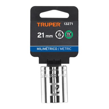 DADO DE 21 MM, 6 PUNTAS, CUADRO 1/2', TRUPER
