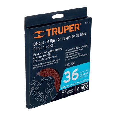 DISCO DE LIJA DE 7' CON RESPALDO DE FIBRA, GRANO 36, TRUPER - 100160