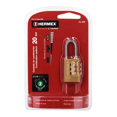 CANDADO DE COMBINACIÓN 20 MM CUERPO DE LATÓN HERMEX - 43346