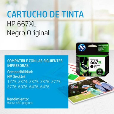 CARTUCHO HP 3YM81AL NEGRO TINTA 667XL ORIGINAL - 2