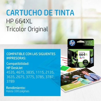 CARTUCHO HP F6V30AL MULTICOLOR TINTA 664XL ORIGINAL - 2