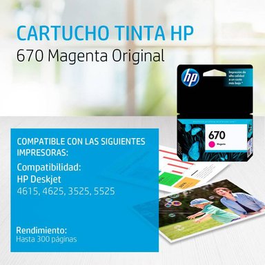 CARTUCHO HP CZ115AL MAGENTA TINTA 670 ORIGINAL - 2