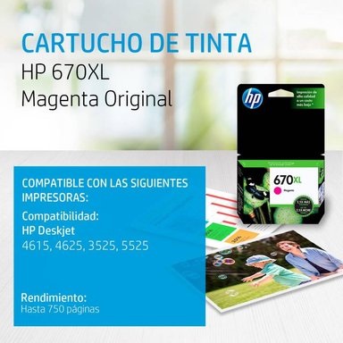 CARTUCHO HP CZ119AL MAGENTA TINTA 670XL ORIGINAL - 2