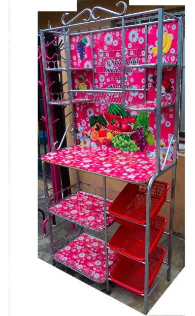 REPOSTERO METAL Y FORMICA CON PORTAVASOS Y PORTAPLATOS