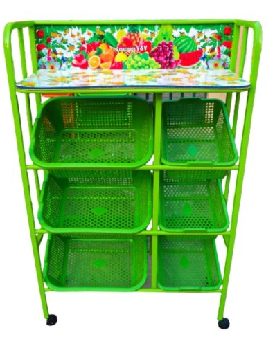 VERDULERO METAL VERDE Y FORMICA CON ESTANTE Y 6 CANASTILLAS