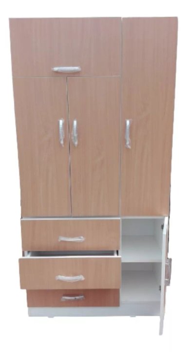 ROPERO MELAMINA 4 PUERTAS 3 CAJONES 1 COMPUERTA BLANCO