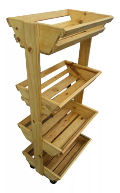 VERDULERO MADERA PINO CON RUEDAS - 1