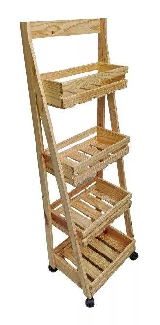 VERDULERO ESCALERA CON RUEDAS MADERA PINO