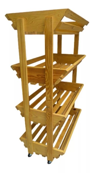 FRUTERO MADERA PINO GRANDE 4 NIVELES CON RUEDAS MOD. CANASTA