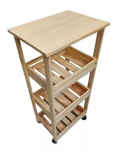 VERDULERO MADERA PINO FRUTERO ESTANTE CON MESA DE CON RUEDAS