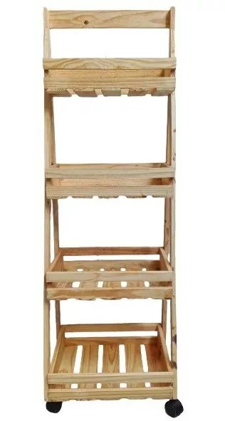 FRUTERO MADERA PINO ESCALERA CON RUEDAS
