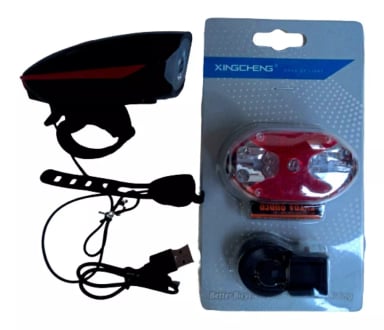 SET LUCES DELANTERA RECARGABLE C/BOCINA Y LUZ LED TRASERA - 1