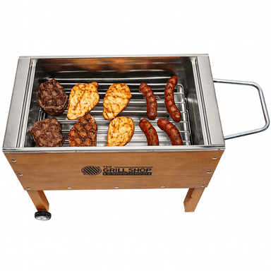 CAJA CHINA GRILL SHOP MADERA MEDIANA FAMILIAR + GUANTES + CARBON + CERVEZA - 2