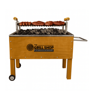 CAJA CHINA GRILL SHOP MADERA MEDIANA FAMILIAR + GUANTES + CARBON + CERVEZA - 3