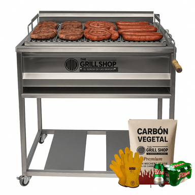 PARRILLA GRANDE FULL ACERO INOXIDABLE GUANTES CARBON CERVEZA