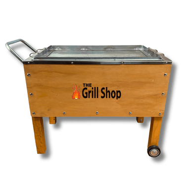CAJA CHINA GRILL SHOP MADERA NATURAL MEDIANA FAMILIAR + CARBON + CERVEZA + GUANTES