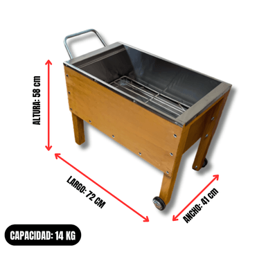 CAJA CHINA GRILL SHOP MADERA NATURAL MEDIANA FAMILIAR + CARBON + CERVEZA + GUANTES - 2
