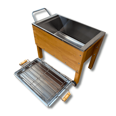CAJA CHINA GRILL SHOP MADERA NATURAL MEDIANA FAMILIAR + CARBON + CERVEZA + GUANTES - 3