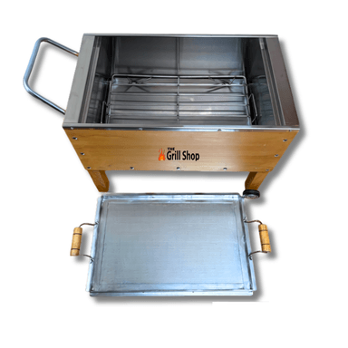 CAJA CHINA GRILL SHOP MADERA NATURAL MEDIANA FAMILIAR + CARBON + CERVEZA + GUANTES - 4