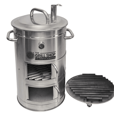 CILINDRO GRILL SHOP PARRILLERO MEDIANO ACERO INOXIDABLE GUANTES CARBON CERVEZA - 2