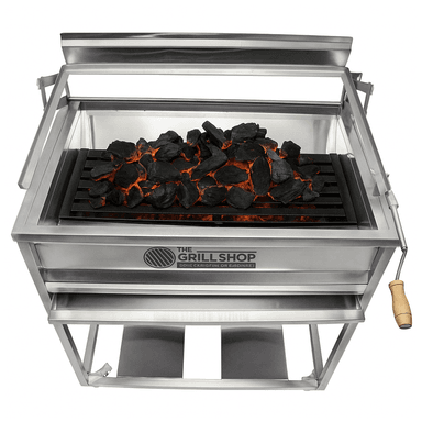 PARRILLA GRILL SHOP MEDIANA FULL GUANTES CARBON CERVEZA ACERO INOXIDABLE - 2