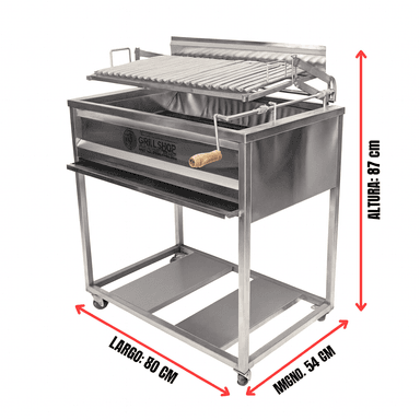 PARRILLA GRILL SHOP MEDIANA FULL GUANTES CARBON CERVEZA ACERO INOXIDABLE - 3