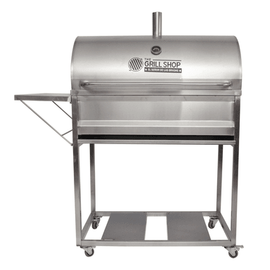 SET PARRILLA GRILL SHOP ACERO GRANDE TAPA INOXIDABLE + CARBON + CERVEZA + GUANTES - 4
