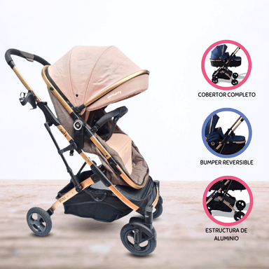 COCHE MOISÉS DEPORTIVO BABY GO MINI ROSADO PARA BEBÉ - 1
