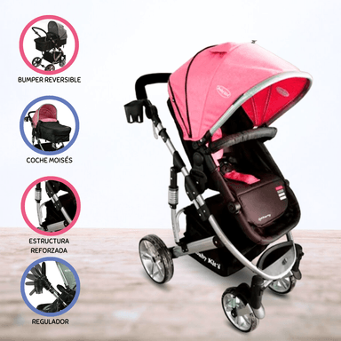 COCHE MOISÉS DEPORTIVO BABY KITS SPRING ROSADO PARA BEBÉ