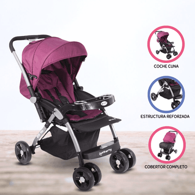 COCHE CUNA EBABY KUPER MORADO PARA BEBÉ