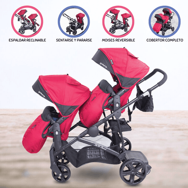 COCHE CUNA EBABY MELLICERO «DUO PRANT» ROJO PARA BEBÉ