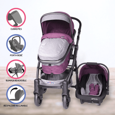 COCHE TRAVEL SYSTEM EBABY CON SILLA PORTABEBÉ «TAINY DELUXE» MORADO