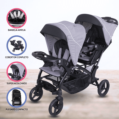 COCHE CUNA EBABY MELLICERO «DUO LANDER» GRIS PARA BEBÉ