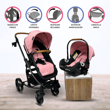 COCHE TRAVEL SYSTEM BABY KITS «PRIMA PLUS» ROSADO PARA BEBÉ
