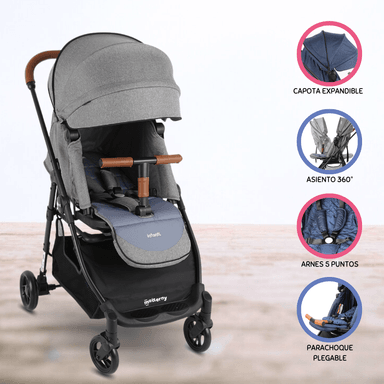 COCHE CUNA INFANTI ZURI 360 GRIS DE PASEO PARA BEBÉS GRAY