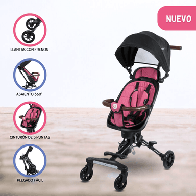 COCHE PLEGABLE EBABY EASY TRAVEL ROSADO GIRATORIO 360º