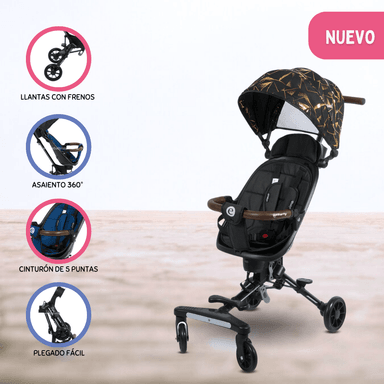COCHE PLEGABLE GIRATORIO 360º «EASY TRAVEL» GRAFFITI GOLD