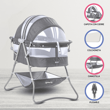 CUNA PORTÁTIL EBABY DOLLY ALGODÓN GRIS PLEGABLE PARA BEBÉS