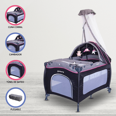 CUNA CORRAL MECEDORA PARA BEBÉS «SALLY» PINK