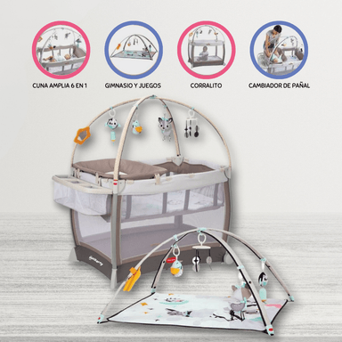 CUNA CORRAL TINY LOVE HERE I GROW ALGODÓN GRIS 6 EN 1 PARA BEBÉS