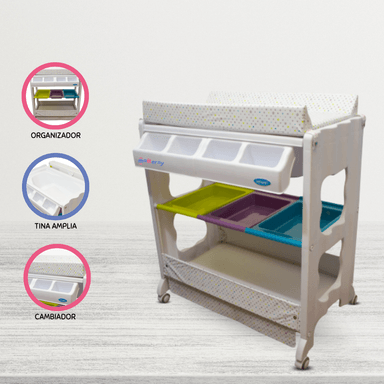 BAÑERA INFANTI CAMBIADOR 3 PISOS «STARS» CELESTE PARA BEBÉ