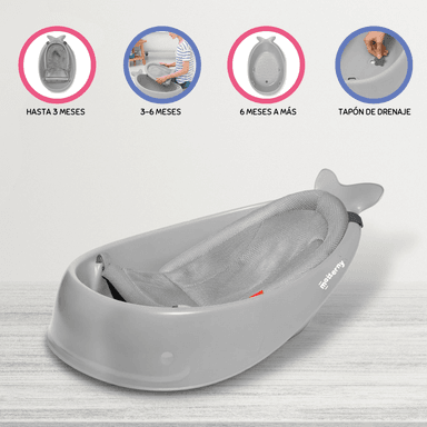 BAÑERA SKIP HOP 3 ETAPAS «MOBY» GRIS PARA BEBÉ