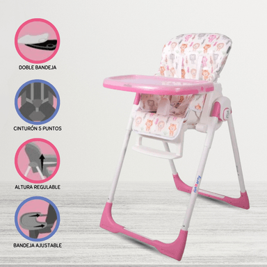 SILLA COMER EVEZO NELLY ROSADO GRADUABLE PARA BEBÉS PINK